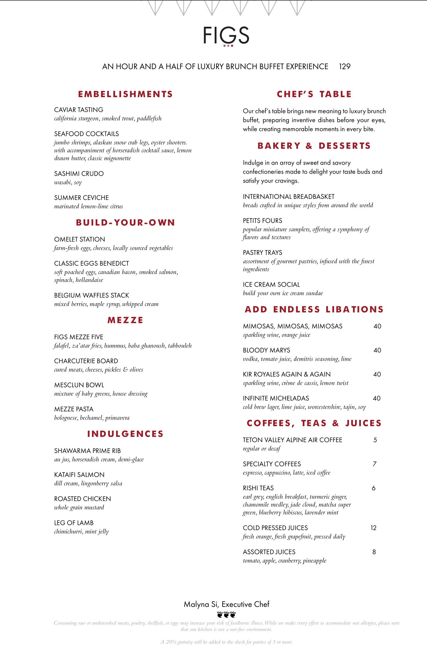 Figs Mother's Day Menu 2025